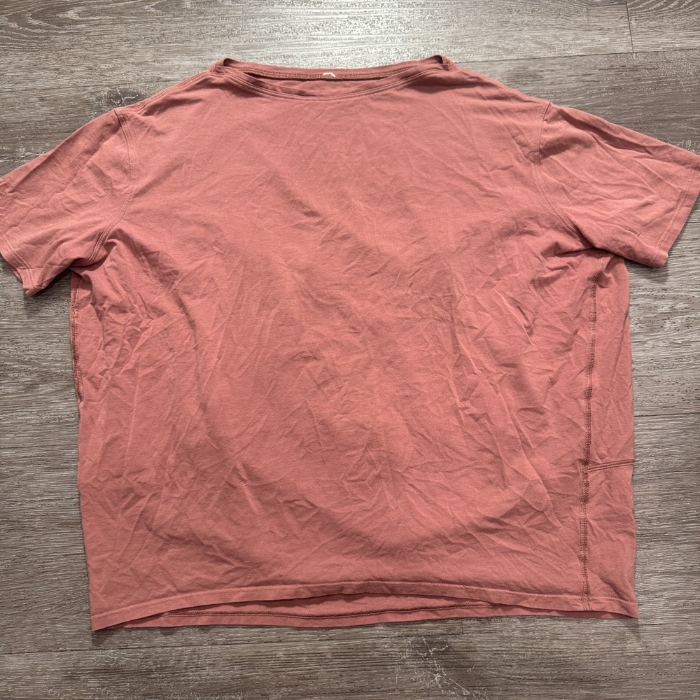 Lululemon Cates Tee‎ Shirt Womens 8 Pink Cotton Cropped Yoga Athleisure Relaxed